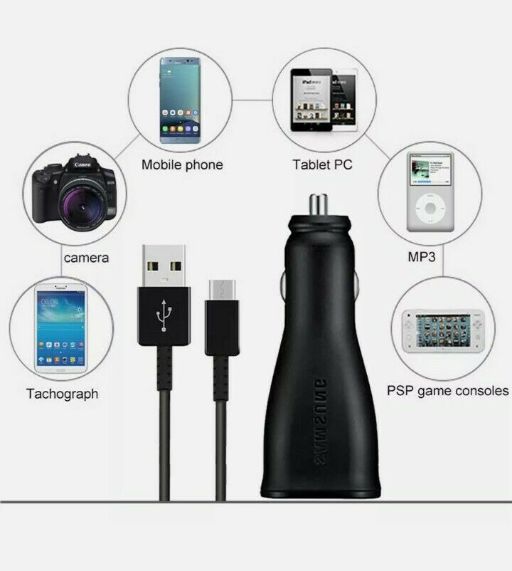 Genuine Samsung Dual Port Adaptive Fast Car Charger EP-LN920 With USB-C Cable
