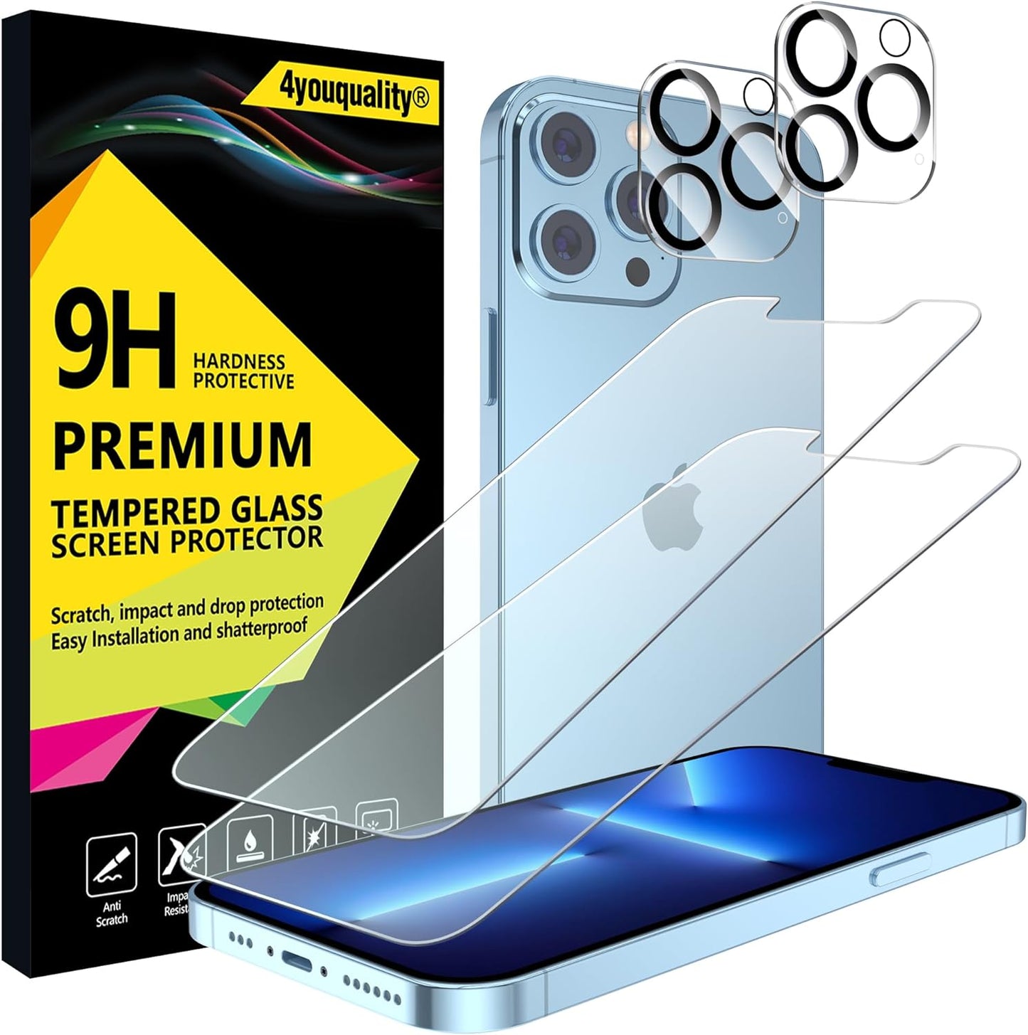 Tempered Glass Screen And Camera Lens Protector For iPhone 13 Pro Max 2pack